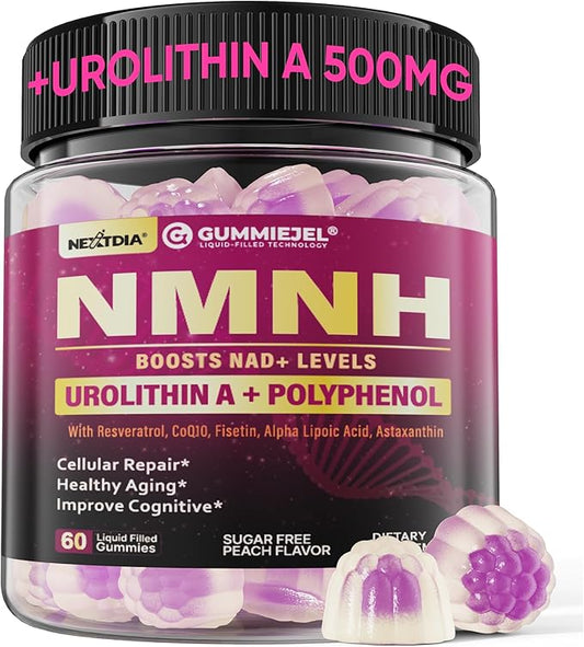 NMNH Gummies 300MG with Urolithin A, Polyphenol Blend, Resveratrol, NAD+ Supplement for Women & Men Boost NAD+ Levels, Optimized Aging, Cell Regeneration, DNA Repair, Energy, Focus, Sugar Free, 60cts