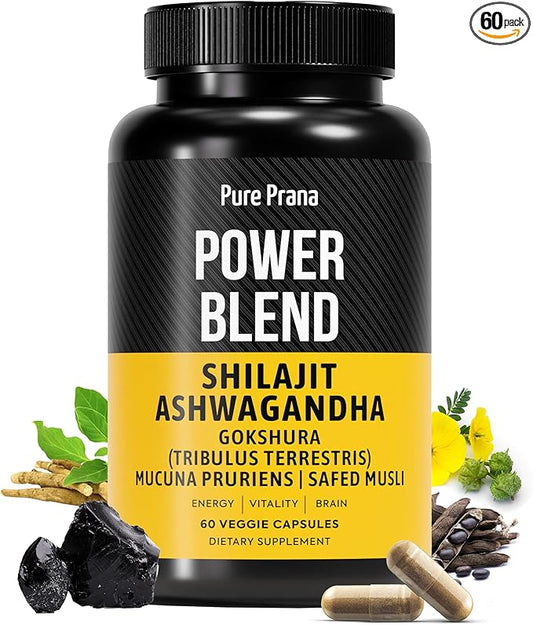 Pure Himalayan Shilajit Capsules for Men with Ashwagandha, Gokshura & Safed Musli - Extra Strength Organic Shilajit and Ashwagandha Supplement - Tribulus (Gokshura) for Men's Vitality
