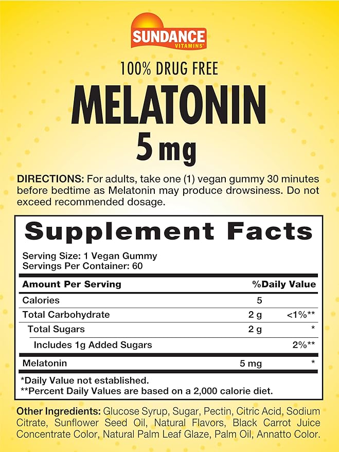 Sundance Melatonin Gummies 5mg | 60 Count | Mixed Berry Flavor | Vegan, Non-GMO & Gluten Free Supplement for Adults