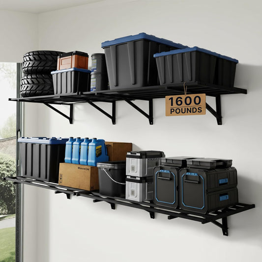 FLEXIMOUNTS 2x6ft Heavy Duty Garage Storage Wall Shelving, 1600lbs Load Capacity, 2 Pack Wall Mounted Storage Rack, 24x75 inch Rack Floating Shelves for Garage Organization, Snap Assembly, Pro Series