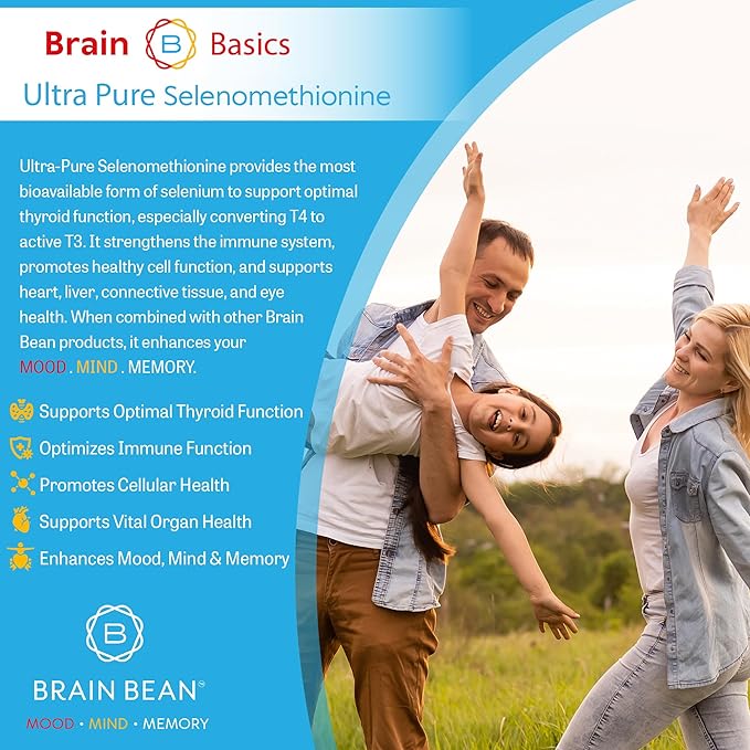 Brain Basics Ultra-Pure Selenomethionine - Proper Thyroid Function and Immune System Support - 200 mcg Most Bioavailable Selenium - 90 Servings