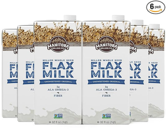 Manitoba Milling Company Original Flax Milk| Unsweetened | 3000mg ALA OMEGA-3 | 2 Tbsp Flaxseed per Serving | 4g Protein & 3g Fiber | Non-GMO, Plant-Based, Non-Dairy| Shelf-Stable, 32 oz (Pack of 6)