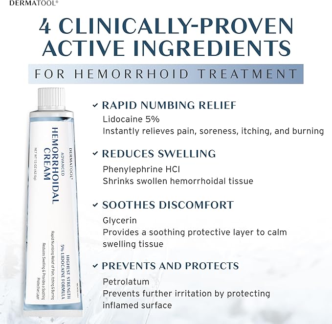 Hemorrhoid Treatment - Advanced Hemorrhoid Cream 5% Lidocaine & Phenylephrine - Hemorrhoid Shrinking Treatment - Rapid Relief of Pain, Swelling, Bleeding, Itching and Burning - Fissure & Hemorrhoids