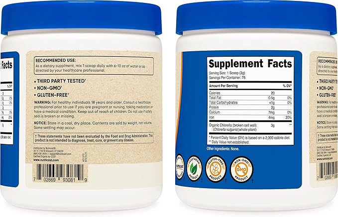 Nutricost Organic Chlorella 8 OZ (3 Bottles) - 3000mg Per Serving