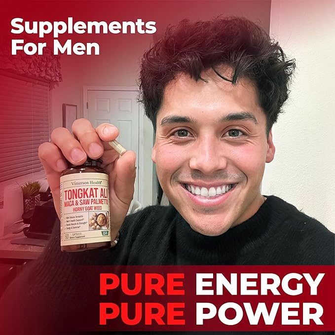 Maca Root, Saw Palmetto & HornyGoatWeed For Men – Tongkat Ali and Panax Ginseng Supplement for Energy, Drive & Strength – Workout Supplement For Men with Tribulus Terrestris & L-Arginine – 60 Capsules