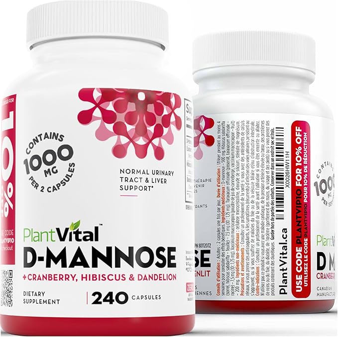 Plantvital D Mannose Capsules with Cranberry - D-mannose 1000mg Capsules - High Potency for Bladder, Kidney and Urinary Tract Support. Cranberry Powder with Hibiscus and Dandelion.4 Months Supply