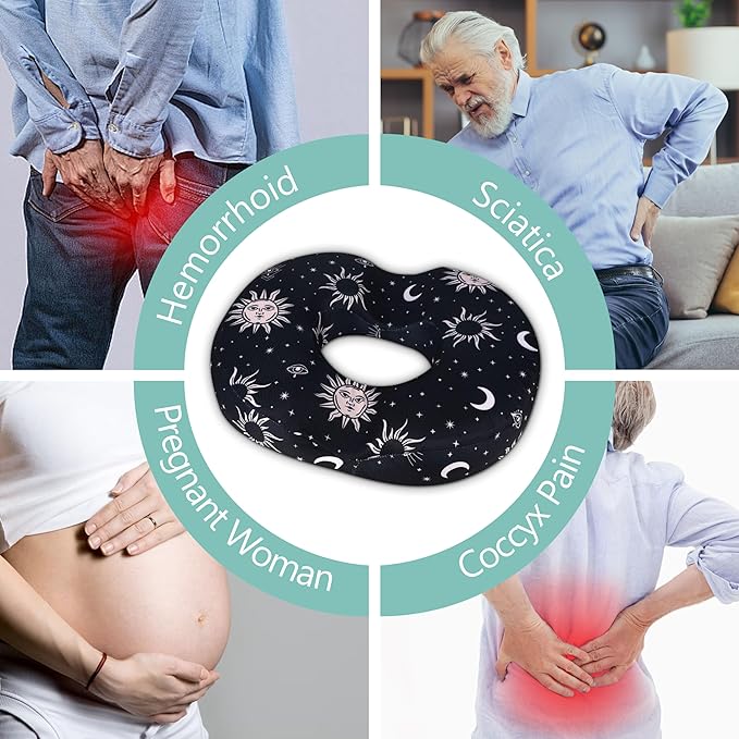 Hemorrhoid Pillows for Sitting Donut Gel Ergonomic Sun Moon Seat Cushion for Long Sitting Tailbone Pain After Surgery Relief Office Chair Pillow for Butt Cute Coccyx Car Drivers Postpartum Pregnancy