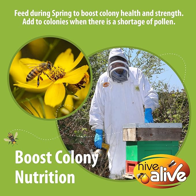 Pollen Patty for Honey Bees – 2lb (2 x 1lb) Pollen Patties and Bee Food for Spring with 4% Real USA Pollen, Hive Alive, Seaweed and Amino Acids to Support Brood and Colony Health