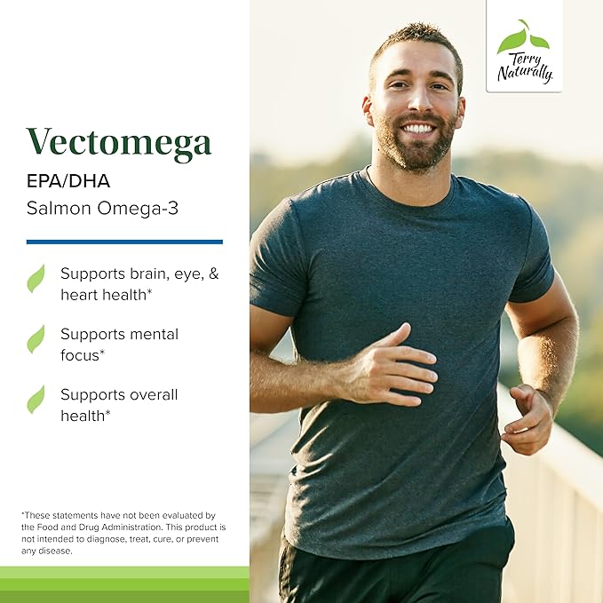 Terry Naturally Vectomega - Dietary Supplement with EPA & DHA - Omega-3 Tablets for Brain & Heart Health Support - Nutritional Supplement with Essential Fatty Acids & Peptides - 60 Capsules