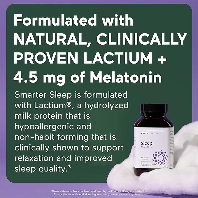 Smarter Nutrition Smarter Sleep Melatonin Dissolvable Tablets 4.5mg + Natural Clinically Proven Lactium® - Sleep & Stress Support - Mint Flavor Melatonin Tablets - Non-GMO-360 Count[180-Day Supply]