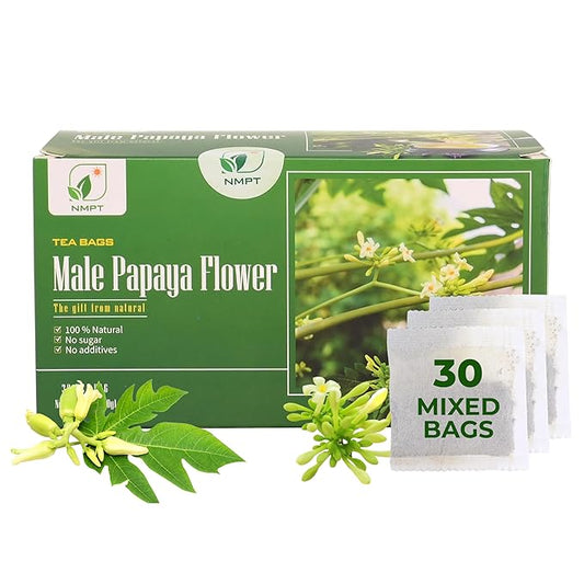 NMPT Dried Papaya Flower Tea, Mixed Bag, Carica Papaya Flower & Celastrus Hindsii Tea, Organic Herbal Tea, 30 Count, Gluten Free, Dairy Free, Sugar Free, Energy Boost & Health Support
