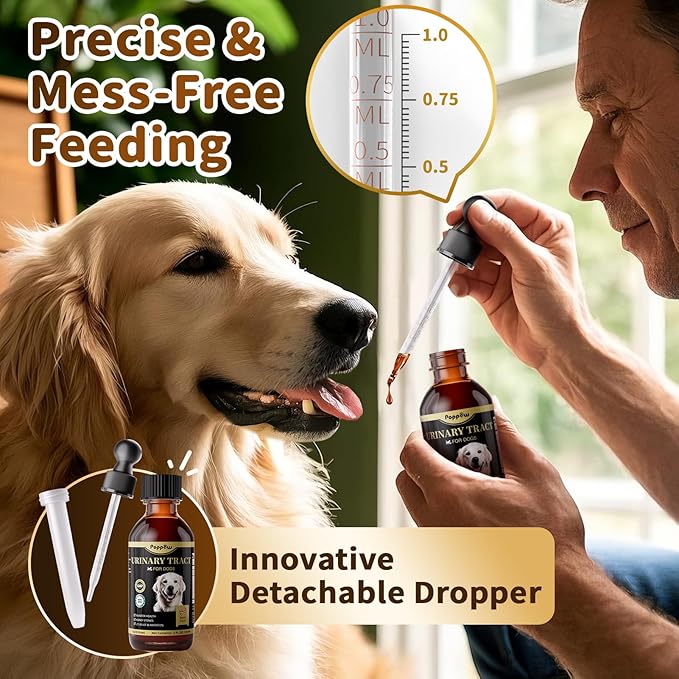 Dog UTI Treatment & Urinary Tract Support – Natural Herbal Drops with High Cranberry Extract, Vitamin B6 for Urine pH Balance, Bladder & Kidney Function, Split Dropper, Bacon Flavor, 2Oz