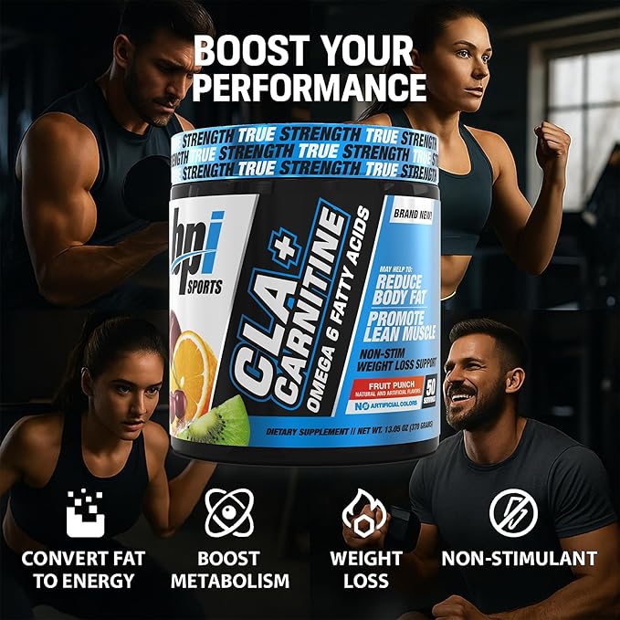 BPI Sports CLA+Carnitine – CLA L Carnitine & Linoleic Acid – L Carnitine Supplement for Weight Loss, Metabolism & Lean Muscle – Caffeine Free – Fruit Punch – 50 Servings – 12.34 oz