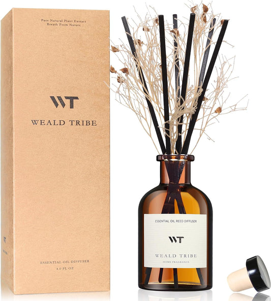 WEALD TRIBE Flower Reed Diffuser Set Clean White Linen Scent for Bathroom Air Fresheners | 4.0 fl oz Essential Oils with Sticks Home Fragrance Defusers | House Bedroom Office Shelf Decor & Gift