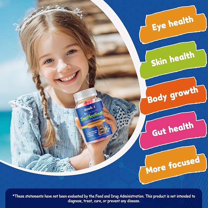 Zinc Picolinate 30mg / 15mg Gummies, High Absorption Zinc Supplements with Copper, Selenium, Elderberry, for Kids Growth, Teens Skin, Immune Health, Sugar Free, 60 Gummies