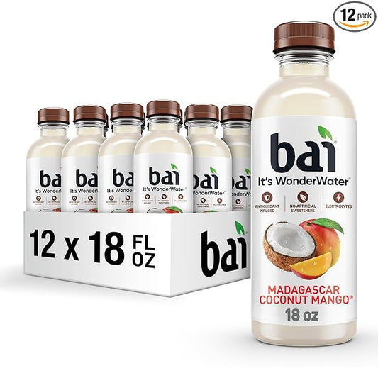 Bai Antioxidant Infused Water Beverage, Madagascar Coconut Mango, with Vitamin C and No Artificial Sweeteners, 18 Fluid Ounce Bottle, 12 Pack