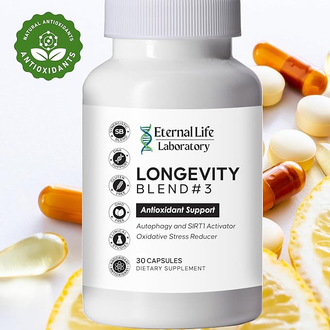 Longevity Blend #3 - Resveratrol 98% with Fisetin Pterostilbene Spermidine, Anti Aging, Oxidative Stress Reducer, Antioxidant Supplement, AMPK Activator