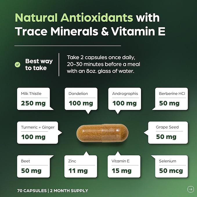 Sandhu's Liver Cleanse Detox & Repair Support | 70 Capsules (Pack of 2) | Herbal Supplement for Liver Health | Milk Thistle Dandelion Root Andrographis with 8 Minerals