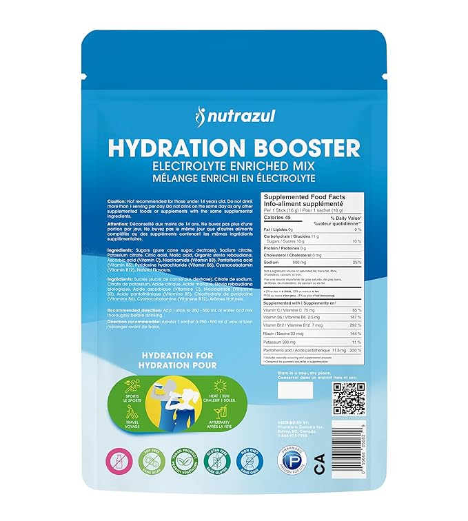Nutrazul Hydration Booster | Supports Rapid Hydration | Electrolyte Enriched Mix | No Artificial Sweeteners | Lemon Lime Flavour| Vegan, Gluten-Free, Non-GMO | 30 Sticks