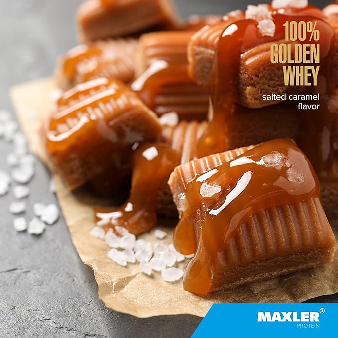 Maxler 100% Golden Whey Protein - 24g of Protein per Serving - Premium Whey Protein Powder for Pre Post Workout - Fast-Absorbing Whey Concentrate, Isolate & Hydrolysate Blend - Salted Caramel 5 lb