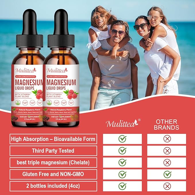 Magnesium Glycinate Liquid Drop - Triple Absorption Supplement to Support Nerves, Sleep, Calm, Heart, Muscles * -Sugar-Free with Potassium, L-Theanine, Sea Moss, Vitamin B,C,D3, K2-2Pack
