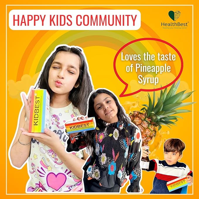 Kidbest Appetite Booster for Kids 3-13 Yrs with 20+ Nutrients, L-Lysine & B Vitamins Syrup, Helps Healthy Weight Gain, Pineapple Flavor, Increases Hunger, Appetite Stimulant, 200ml