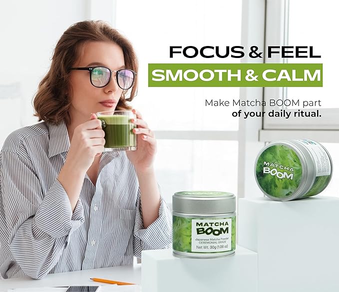MATCHA BOOM Ceremonial Grade Japanese Matcha Powder – Organic Matcha Green Tea Powder for Lattes Smoothies Tea – Vegan Keto Friendly Matcha Tea