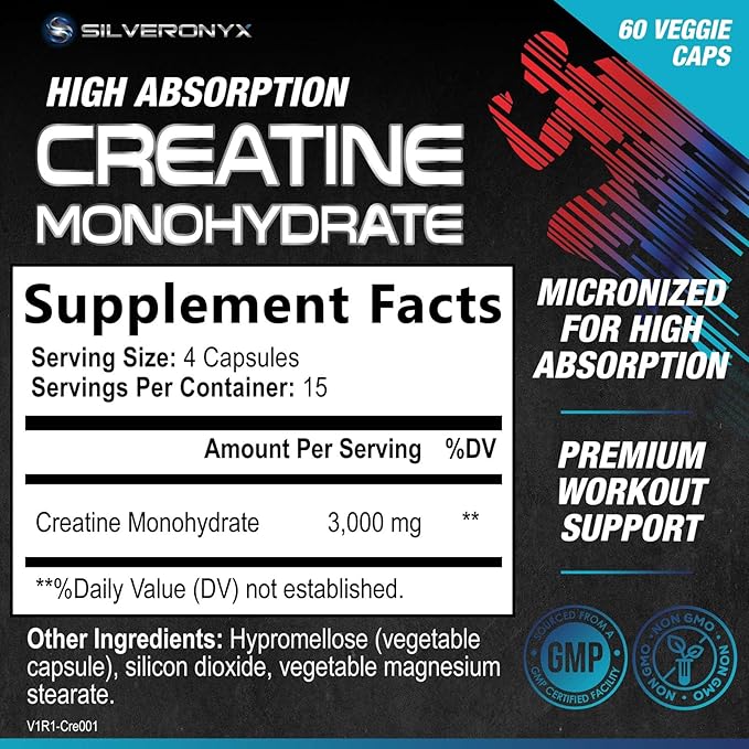 Creatine Monohydrate Capsules 3000mg - Micronized Creatine Nutritional Supplement - Lean Muscle Growth, Workout Performance, Energy & Endurance Support - 750mg per High Absorption Capsule - 60 Count