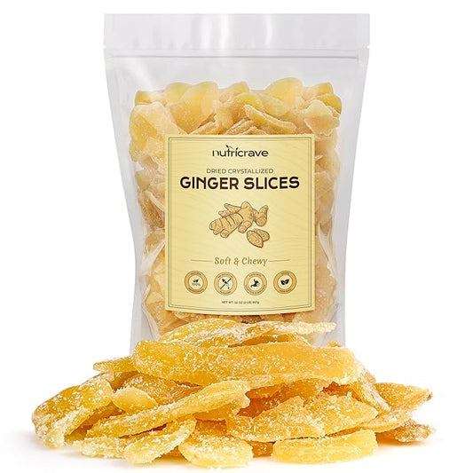 Crystallized Ginger Slices – 2lb Bag Candied Ginger Snack for Baking & Digestive Support – Vegan, Non-GMO, Resealable