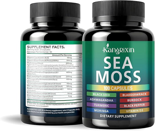 Sea Moss Capsules with Black Seed Oil, Ashwagandha for Immune System, Skin, Energy Sea Moss Supplement