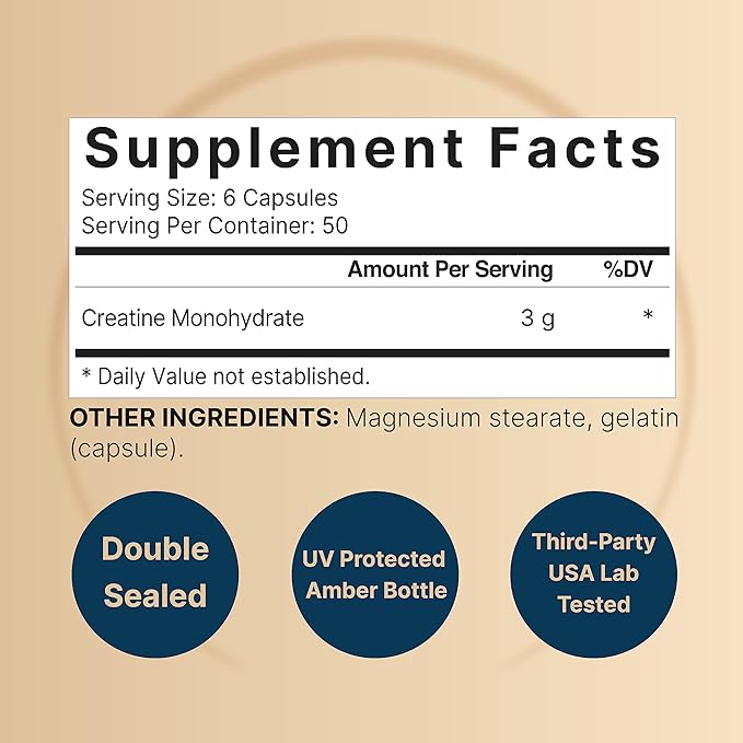 Creatine Monohydrate Capsules 3,000mg Per Serving, 300 Count | Micronized, Unflavored Creatine Pills | Pre-Workout & Muscle Strength Support | Easy to Swallow, Filler-Free | 50 Servings