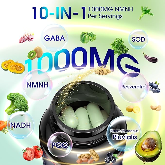 NMNH (Dihydronicotinamide Mononucleotide), 1000mg Per Serving, NAD High Purity Supplement, 60 Capsules, Gluten Free, GMP Certified for Anti-Aging, Energy, Focus - 30 Servings