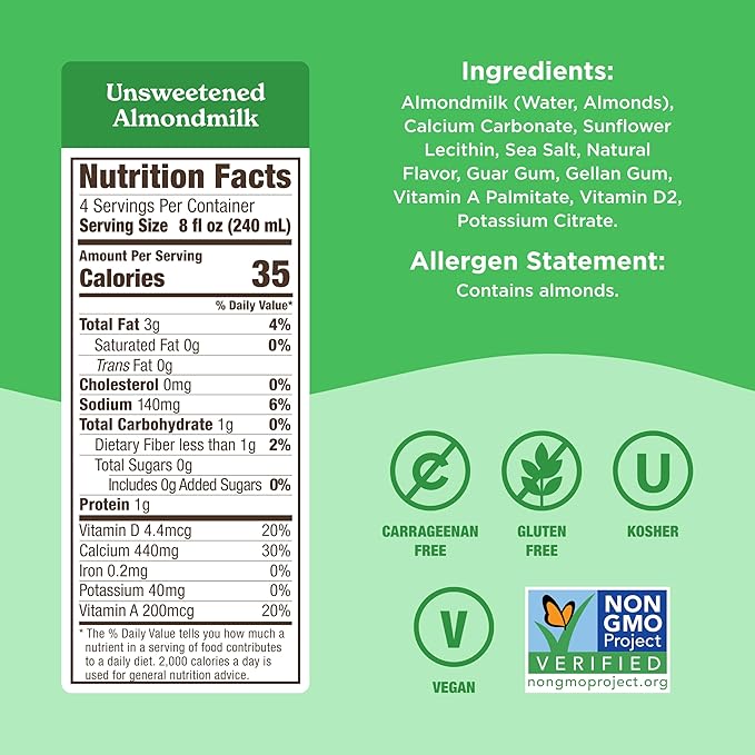 Califia Farms - Unsweetened Almond Milk, 32 Oz (Pack of 6), Dairy Free, Vegan, Plant Based, Keto Food, Shelf Stable, Vegan, Gluten Free, Non GMO, Sugar Free, High Calcium, Smoothie