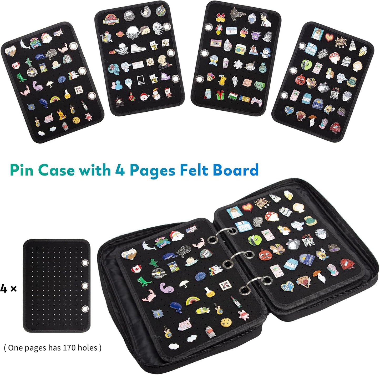 Enamel Pin Display Pages Pin Carrying Case, Pins Collection Storage Organizer Case, Travel Brooch Pin Display Bag (Pins Not Included)