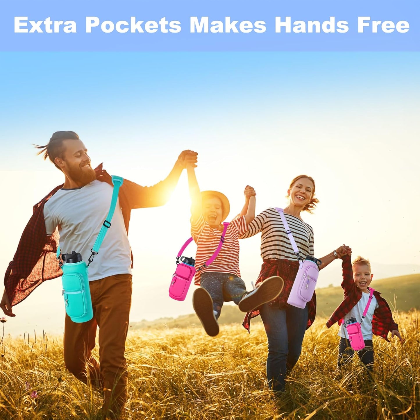 Water Bottle Holder with Strap for Hydroflask 32oz 40oz, Carrier Sling Bag with Phone Pocket Water Bottle Sleeve for Men Women Hiking Camping Travelling