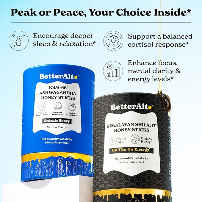 Ashwagandha & Classic Shilajit Honey Sticks| Pure Himalayan Shilajit Organic Multiflora Honey & Saffron|60 Sticks|Energy & Immune Support Supplement
