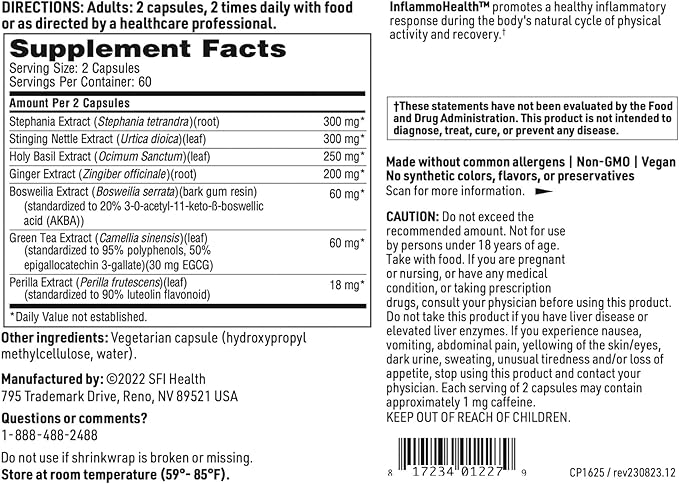 Klaire Labs SFI Health Advanced Inflammation Support - Hypoallergenic Formula with Boswellia, Stephania & Nettle (120 Capsules)