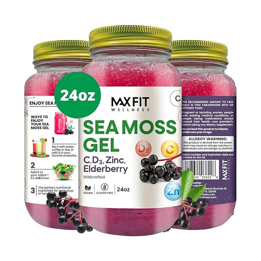 Sea Moss Gel Elderberry Vitamins 24oz Wildсrafted Gold Sea Moss Gel from Saint Lucia | 92 Vitamins and Minerals | Pure Raw+Non-GMO