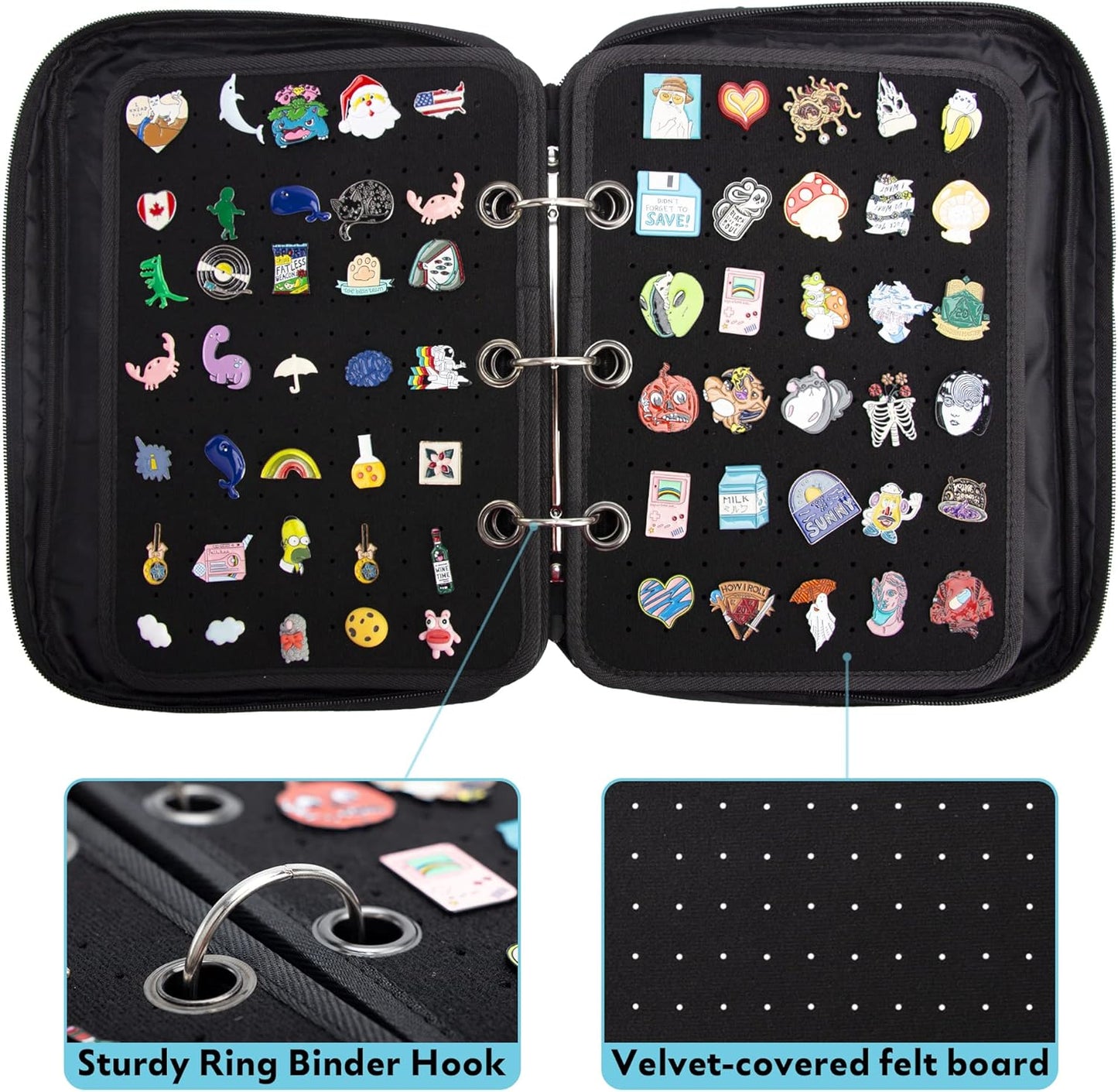 Enamel Pin Display Pages Pin Carrying Case, Pins Collection Storage Organizer Case, Travel Brooch Pin Display Bag (Pins Not Included)