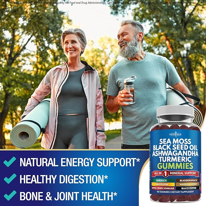 Sea Moss Gummies, Sea Moss, Black Seed, Ashwagandha, Turmeric, Manuka Honey, ACV, Dandelion, Black Pepper, Burdock, Bladderwrack, Vegan - 120 Count