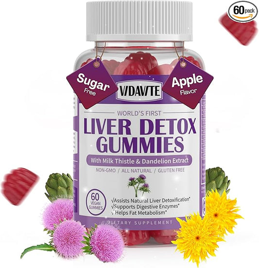 Sugar-free Liver Cleanse Detox & Repair Gummies — 1500mg Milk Thistle Supplement with Artichoke, Dandelion and 20+ Herbs — Essential Liver Support Supplement for Men & Women(60 Vegan Gummies)