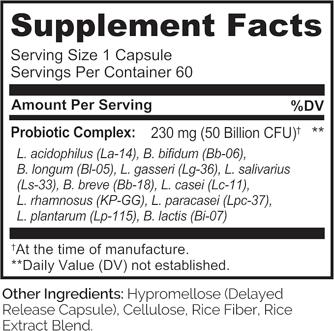 NATURELO Probiotics for Digestive Health - 50 Billion CFU, 11 Strains Daily Supplement - Boosts Immune System, Delayed Release, 60 Vegetarian Capsules
