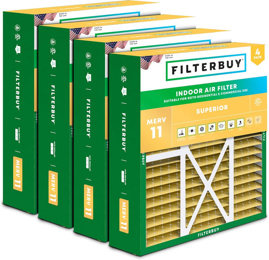 Filterbuy 22x24x5 Air Filter MERV 11 Superior Pet & Allergy Defense (4-Pack), Electrostatic Pleated HVAC AC Furnace Filters for Amana, Goodman, and Five Seasons (Actual Size: 22.06 x 23.94 x 5.25)