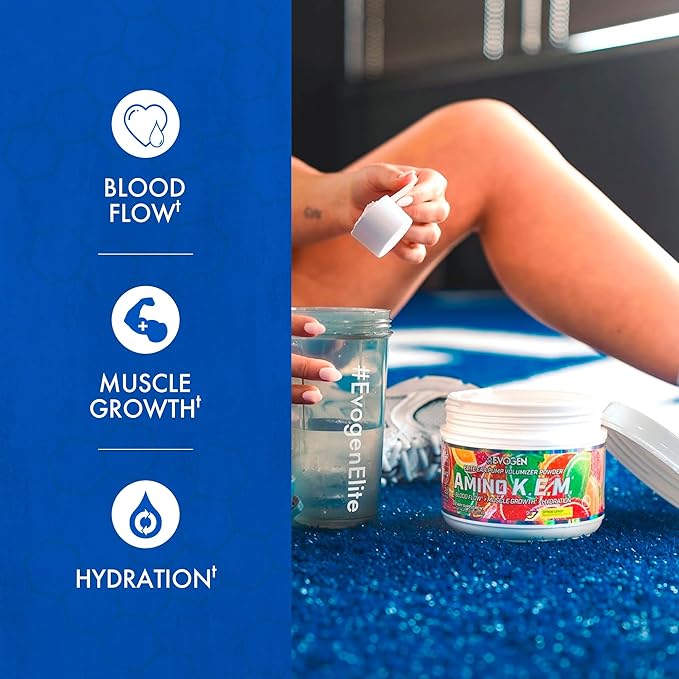 Evogen Amino K.E.M. - EAA & BCAA Powder Pump Volumizer | BCAAs Amino Acids Supplement for Blood Flow, Muscle Growth, & Hydration | Citrus Candy | 30 Servings