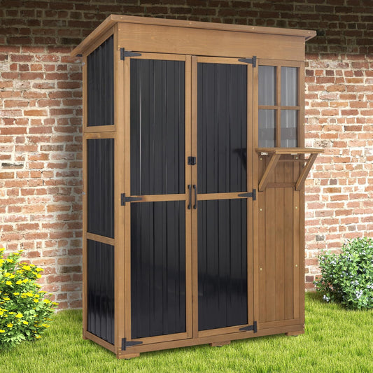 51" L Outdoor Storage Cabinet Waterproof with Shelves, Outside Storage Shed Backyard Tall Cabinet with Fold-Out Table for Patio, Garage, Garden, Pool Accessories Storage