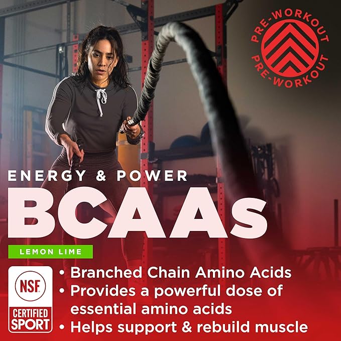 Gnarly Nutrition BCAA Powder, Lemon Lime – Pre-workout BCAAS Amino Acids – NSF Contents Certified – Supplement to Support and Rebuild Muscle – Lemon Lime with Caffeine, 10.58 oz