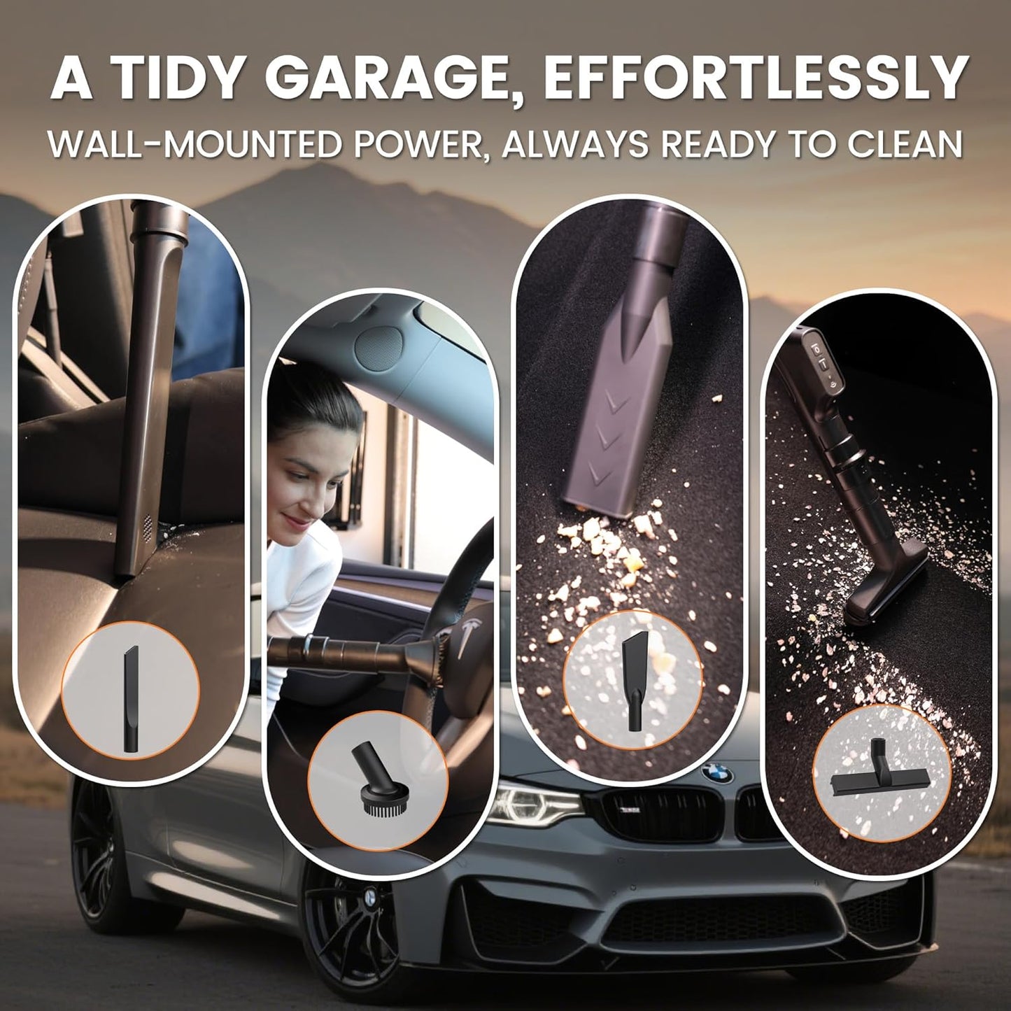 Giraffe Tools Grandstorm Retractable Vacuum Cleaner Wall-Mounted, Shop Wet Dry Vacuum Cleaner with 6 Nozzles for Car Detailing Remote Control Garage Vacuum, Grey