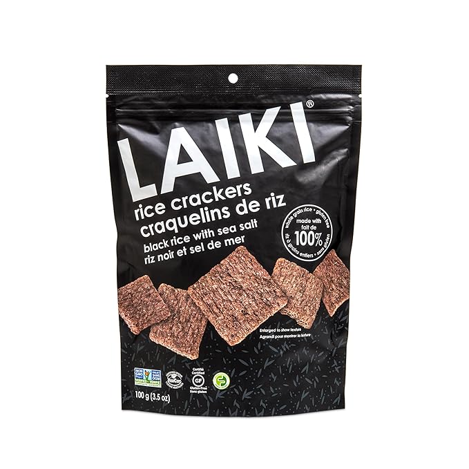 Gluten Free Rice Crackers - Seed-Oil Free - Snacks - Low Sodium Crackers Crunch - Allergen-Friendly , Vegan, Non-GMO Verified, FODMAP Friendly, Black Rice Simply Sea Salt flavor - 3.53 Oz Bag (Pack of 8)