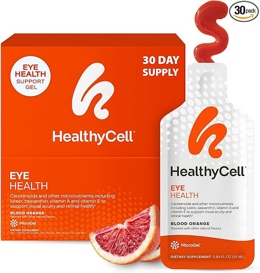 Healthycell Eye Health Daily Liquid Supplement - Eye Vitamins & Minerals with Lutein, Zeaxanthin, Astaxanthin & Beta Carotene for Sight Care & Macular Support - 30 Gel Packs