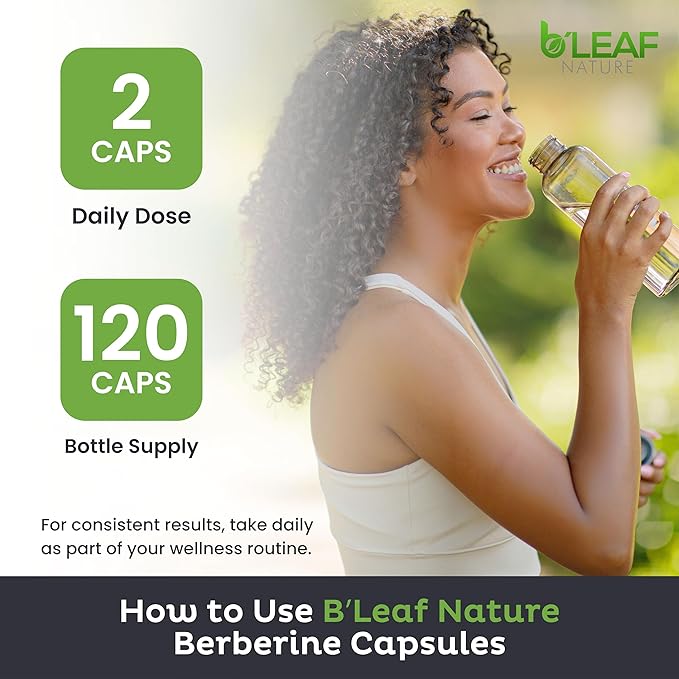 B’Leaf Nature Berberine Phytosome, 120 Capsules – 1100mg Berberine Supplement for Metabolic and Cardiovascular Support – Vegan, Gluten-Free, Non-GMO Berberine Phytosome Capsules for Immune Wellness
